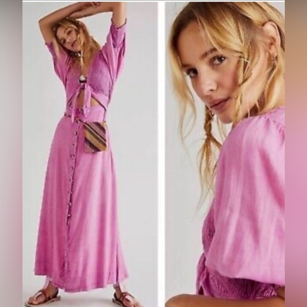 Free People String of Hearts Maxi Dress in Pink Size XS - Picture 10 of 11